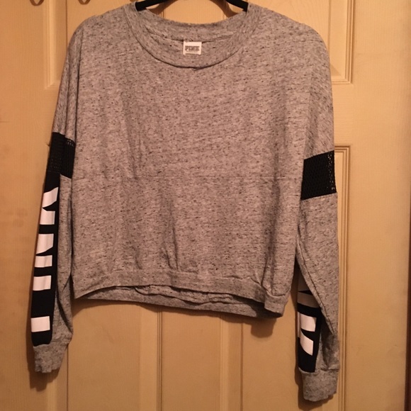 PINK Victoria's Secret Sweaters - 🎂Grey PINK crop top crew neck